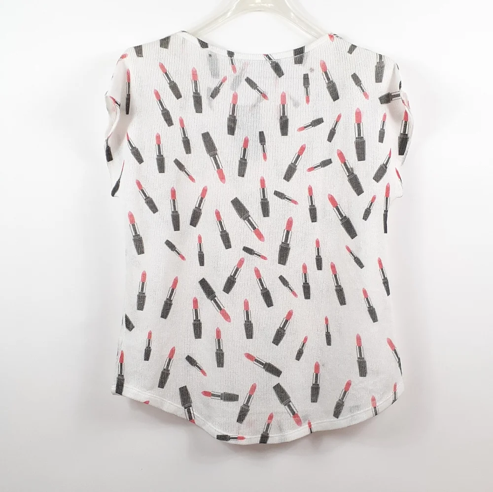 4/$25 NWT Blu Planet White Knit Scoop Neck Short Sleeve Lipstick Makeup Shirt XL_8